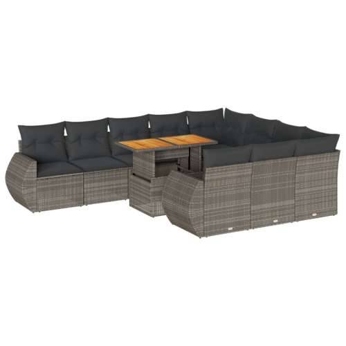 Vrtna garnitura - 11-dijelni set vrtnih sofa od poliratana s jastucima sivi - Siva stol + 6x srednja + 4x kutna 1 Cijena