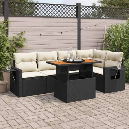 Vrtna garnitura - 6-dijelni set vrtnih sofa s jastucima crni od poliratana - Crna i krem 3x kutna + stol + 2x srednja 1 Cijena