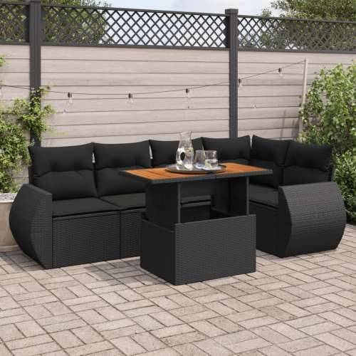 Vrtna garnitura - 6-dijelni set vrtnih sofa s jastucima crni od poliratana - Crna 3x kutna + stol + 2x srednja 1 Cijena