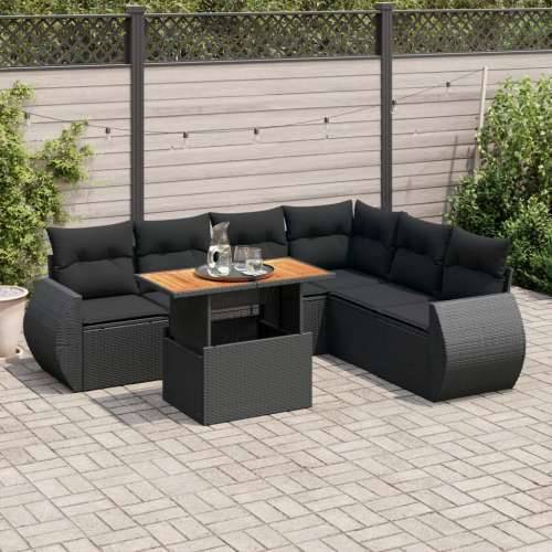 Vrtna garnitura - 7-dijelni set vrtnih sofa od poliratana s jastucima crni - Crna 3x kutna + stol + 3x srednja 1 Cijena