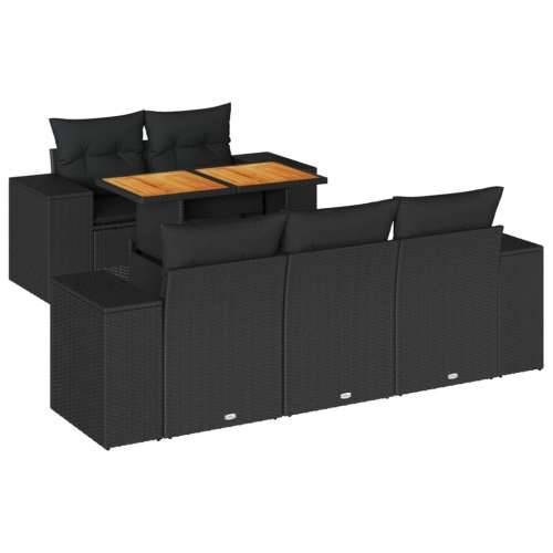 Vrtna garnitura - 6-dijelni set vrtnih sofa s jastucima crni od poliratana - Crna sa spremištem 1 Cijena