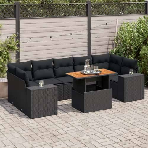 Vrtna garnitura - 8-dijelni set vrtnih sofa od poliratana s jastucima crni - Crna sa spremištem 1 Cijena
