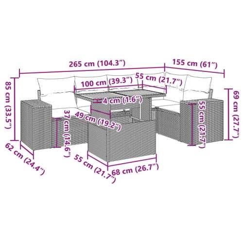 Vrtna garnitura - 6-dijelni set vrtnih sofa s jastucima crni od poliratana - Crna 3x kutna + stol + 2x srednja 1 Cijena