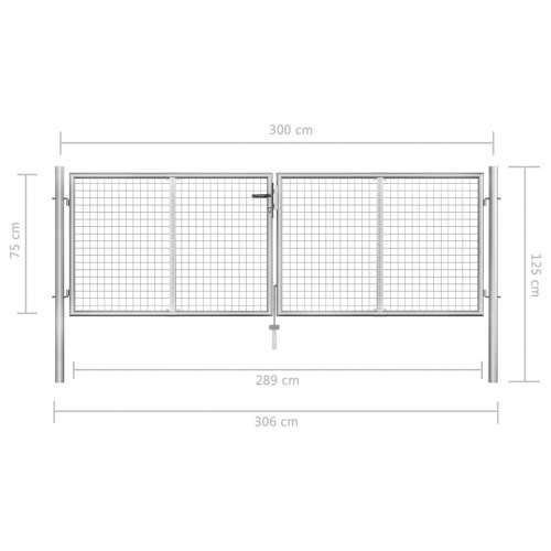 Vrtna vrata od pocinčanog čelika 306 x 125 cm srebrna - 306 x125 cm Cijena