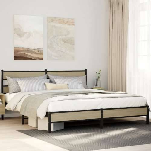 Metalni okvir kreveta bez madraca boja hrasta sonome 183x213 cm - sonoma hrast 183 x 213 cm s uzglavljem i niskim podnožjem Cijena