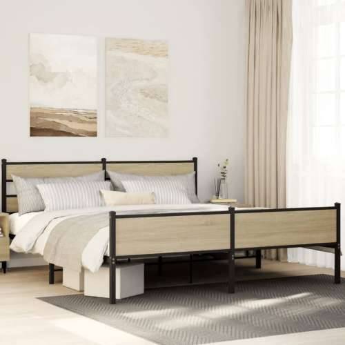 Metalni okvir kreveta bez madraca boja hrasta sonome 183x213 cm - sonoma hrast 183 x 213 cm s uzglavljem i visokim podnožjem Cijena