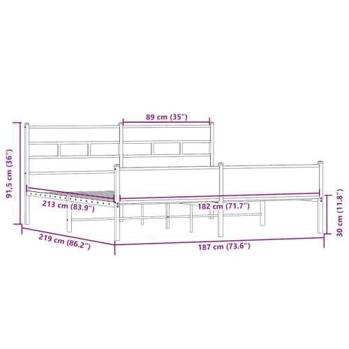 Metalni okvir kreveta bez madraca boja hrasta sonome 183x213 cm - sonoma hrast 183 x 213 cm s uzglavljem i visokim podnožjem Cijena
