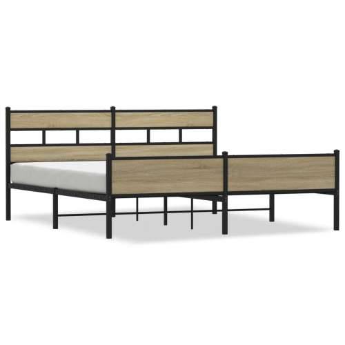 Metalni okvir kreveta bez madraca boja hrasta sonome 200x200 cm - sonoma hrast 200 x 200 cm s uzglavljem i visokim podnožjem Cijena