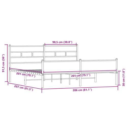 Metalni okvir kreveta bez madraca boja hrasta sonome 200x200 cm - sonoma hrast 200 x 200 cm s uzglavljem i visokim podnožjem Cijena