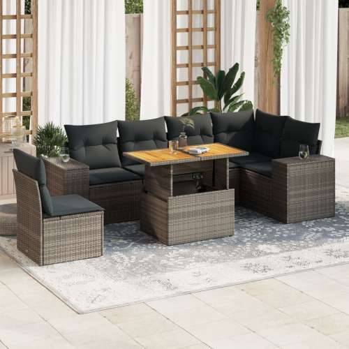 Vrtna garnitura - 7-dijelni set vrtnih sofa sivi od poliratana - siva i tamnosiva 3x kutna + stol + 3x srednja 1 Cijena