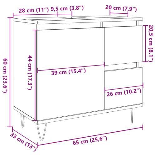 Kupaonski ormarić za Lavabo - Umivaonik boja betona 65x33x60 cm drveni Cijena