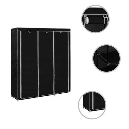 282453 Wardrobe with Compartments and Rods Black 150x45x175 cm Fabric Cijena