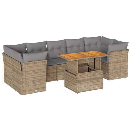 Vrtna garnitura - 8-dijelni set vrtnih sofa od poliratana s jastucima bež - bež i svjetlosiva 4x kutna + 3x srednja + stol 1 Cijena