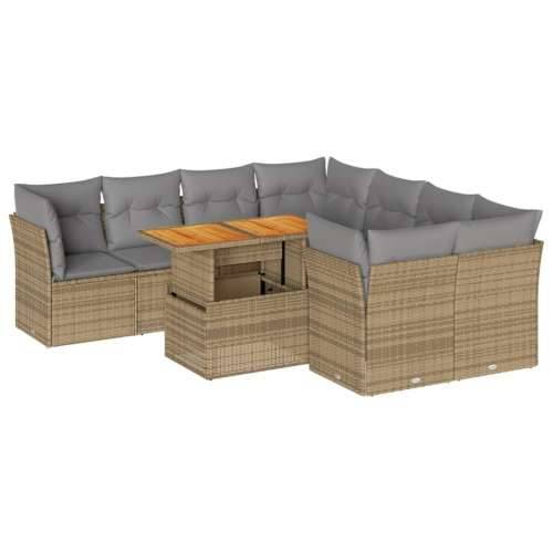 Vrtna garnitura - 9-dijelni set vrtnih sofa s jastucima bež od poliratana - bež i svjetlosiva 4x kutna + 4x srednja + stol 1 Cijena