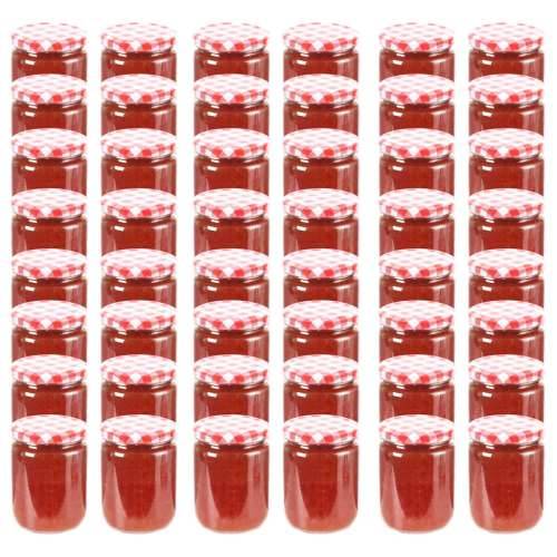 Staklenke za džem s bijelo-crvenim poklopcima 48 kom 230 ml
