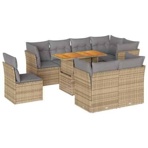 Vrtna garnitura - 9-dijelni set vrtnih sofa s jastucima bež od poliratana - bež i svjetlosiva 3x srednja + 5x kutna + stol 1 Cijena