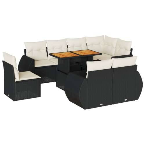 Vrtna garnitura - 9-dijelni set vrtnih sofa s jastucima crni od poliratana - Crna i krem 5x kutna + stol + 3x srednja 1 Cijena