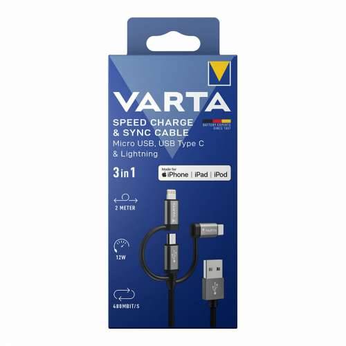 USB kabel Varta 2 m Crna 3 u 1 USB-C Micro USB Lightning Cijena
