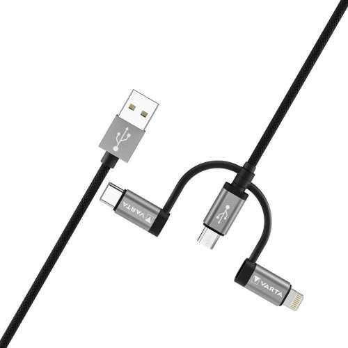 USB kabel Varta 2 m Crna 3 u 1 USB-C Micro USB Lightning Cijena