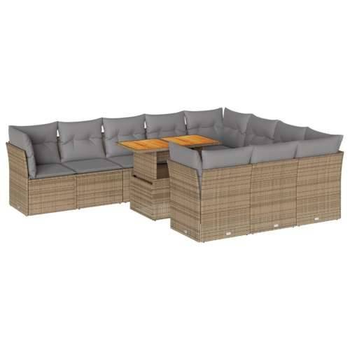 Vrtna garnitura - 11-dijelni set vrtnih sofa od poliratana s jastucima bež - bež i siva 4x kutna + 6x srednja + stol 1 Cijena