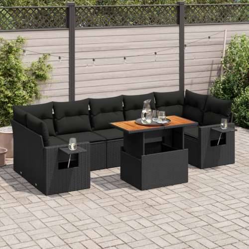 Vrtna garnitura - 8-dijelni set vrtnih sofa od poliratana s jastucima crni - Crna sa spremištem 1 Cijena