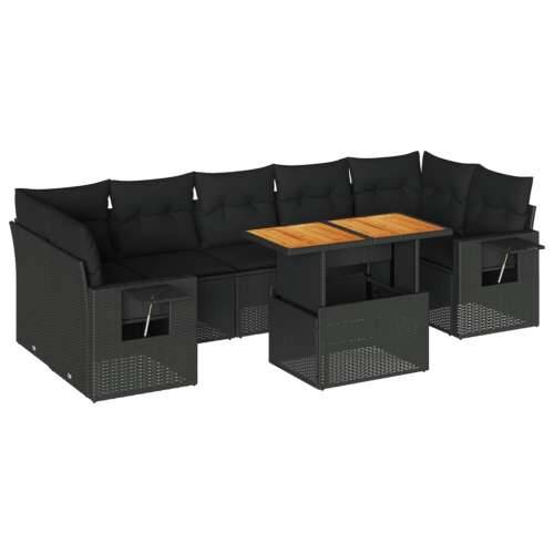 Vrtna garnitura - 8-dijelni set vrtnih sofa od poliratana s jastucima crni - Crna sa spremištem 1 Cijena