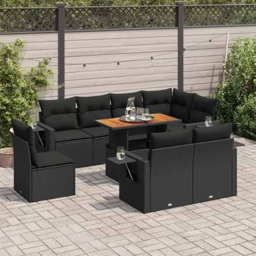 Vrtna garnitura - 9-dijelni set vrtnih sofa s jastucima crni od poliratana - Crna 3x srednja + 5x kutna + stol 1 Cijena