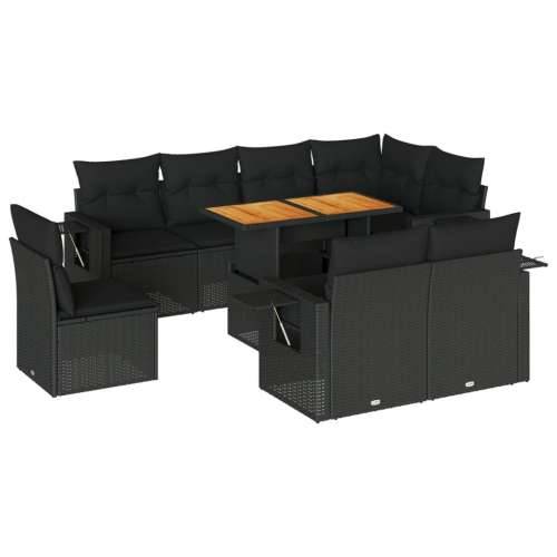 Vrtna garnitura - 9-dijelni set vrtnih sofa s jastucima crni od poliratana - Crna 3x srednja + 5x kutna + stol 1 Cijena