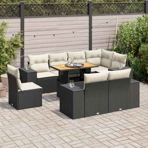 Vrtna garnitura - 9-dijelni set vrtnih sofa s jastucima crni od poliratana - Crna i krem 5x kutna + stol + 3x srednja 1 Cijena