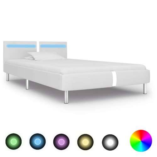 Okvir za krevet od umjetne kože s LED svjetlom bijeli 90x200 cm