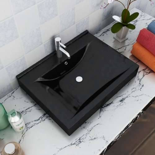 Luksuzni keramički pravokutni umivaonik crni 60 x 46 cm Cijena