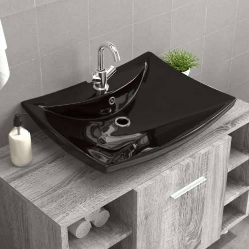 Luksuzni crni keramički pravokutni umivaonik sa preljevom i rupom za slavinu Cijena