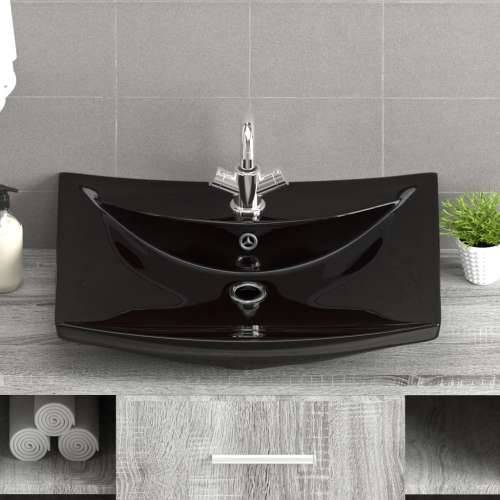 Luksuzni crni keramički pravokutni umivaonik sa preljevom i rupom za slavinu Cijena