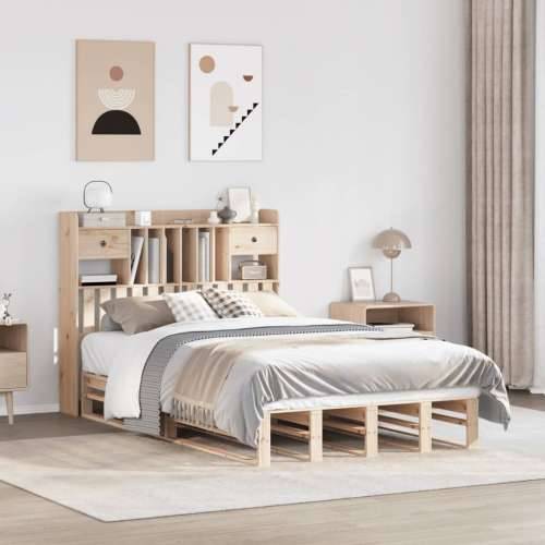 Krevet s regalom za knjige bez madraca 135x190 cm od borovine - Prirodna 135 x 190 cm Cijena