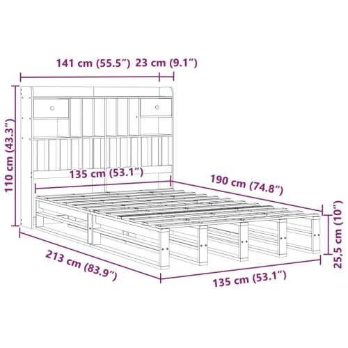 Krevet s regalom za knjige bez madraca 135x190 cm od borovine - Prirodna 135 x 190 cm Cijena