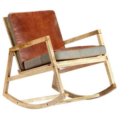 Stolica za ljuljanje od prave kože i masivnog drva manga smeđa Cijena