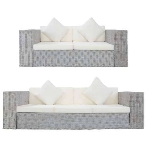 2-dijelni set sofa od prirodnog ratana s jastucima sivi Cijena