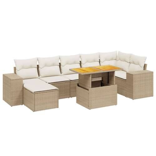 Vrtna garnitura - 8-dijelni set vrtnih sofa od poliratana s jastucima bež - Bež 3x srednja + 3x kutna + tabure + stol 1 Cijena