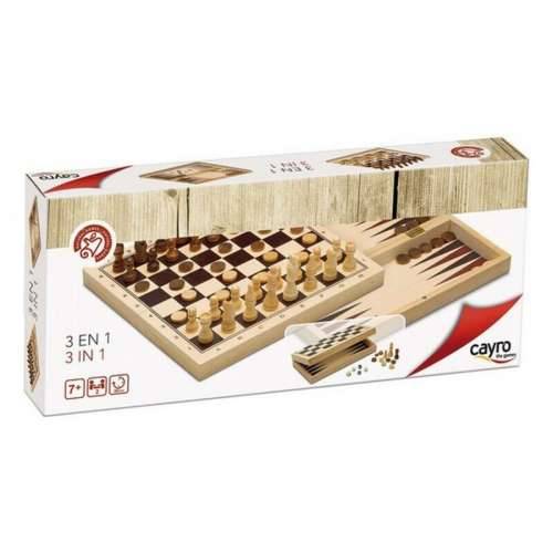 Set 3 Društvenih Igara Cayro 648 Drvo 29 x 29 cm 3 u 1 Šah Backgamon Dame Cijena