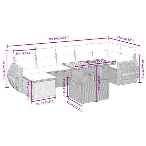 Vrtna garnitura - 8-dijelni set vrtnih sofa od poliratana s jastucima bež - bež i krem 3x srednja + 3x kutna + stol + tabure 1 Cijena