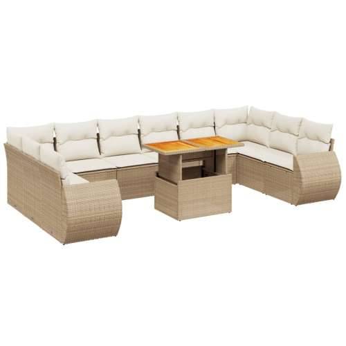 Vrtna garnitura - 11-dijelni set vrtnih sofa od poliratana s jastucima bež - Bež 6x srednja + 4x kutna + stol 1 Cijena