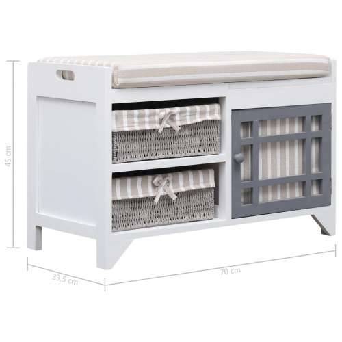 Klupa za hodnik bijela 70 x 33,5 x 45 cm od drva paulovnije Cijena