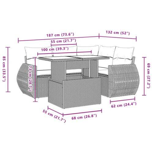 5-dijelni vrtni set sofa s jastucima bež od poliratana - bež i krem bez spremišta 1 Cijena