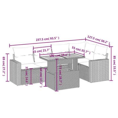 Vrtna garnitura - 6-dijelni set vrtnih sofa s jastucima bež od poliratana - Bež 2x srednja + 3x kutna + stol 1 Cijena