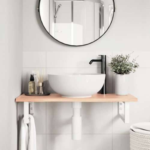 Zidna polica za Lavabo - Umivaonik od čelika i masivne hrastovine - svijetlo smeđa i bijela 80 x 40 x 2 cm 1 Pravokutno Cijena