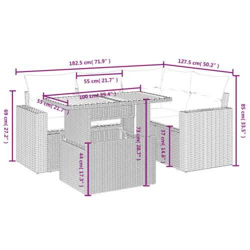 5-dijelni vrtni set sofa s jastucima bež od poliratana - bež i krem bez spremišta 1 Cijena