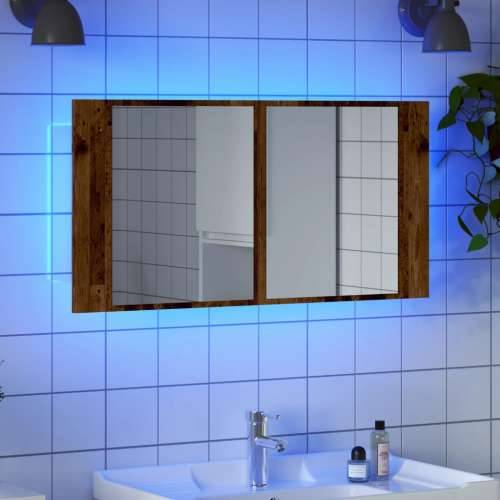 LED ormarić s ogledalom boja staro drvo 90x12x45 cm drveni - Staro drvo 1 Cijena