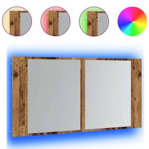LED ormarić s ogledalom boja staro drvo 90x12x45 cm drveni - Staro drvo 1 Cijena