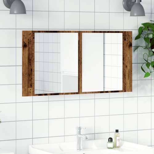 LED ormarić s ogledalom boja staro drvo 90x12x45 cm drveni - Staro drvo 1 Cijena
