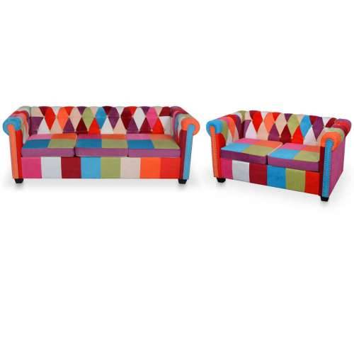 2-dijelni set sofa Chesterfield od tkanine - Šareni dvosjed + trosjed Cijena